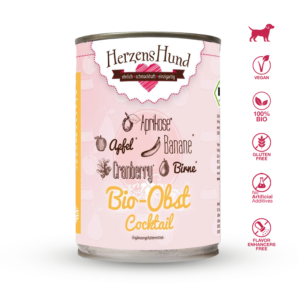 heart dog | Fruit cocktail (organic banana, organic pear, organic apple, organic apricot, organic cranberry)