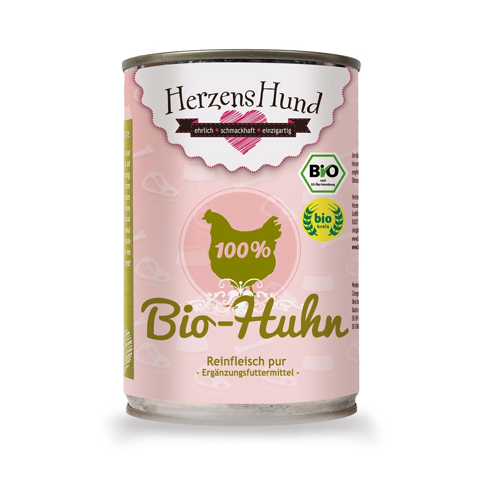 HerzensHund | Reinfleisch 100% Bio-Huhn (Brustfleisch Hälse Hühnerklein)