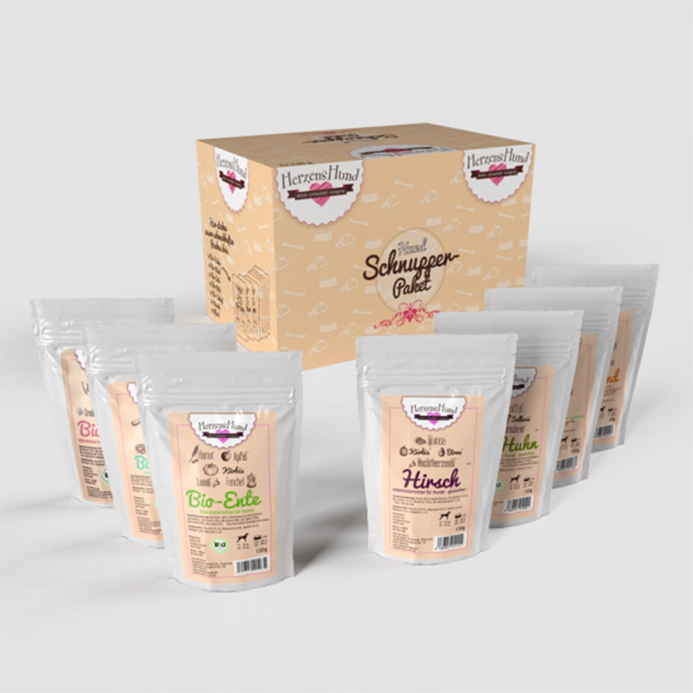 HerzensHund | Schnupperpaket Hund aller 7 HerzensHund Menues | 7 x 130g-PetsFinest