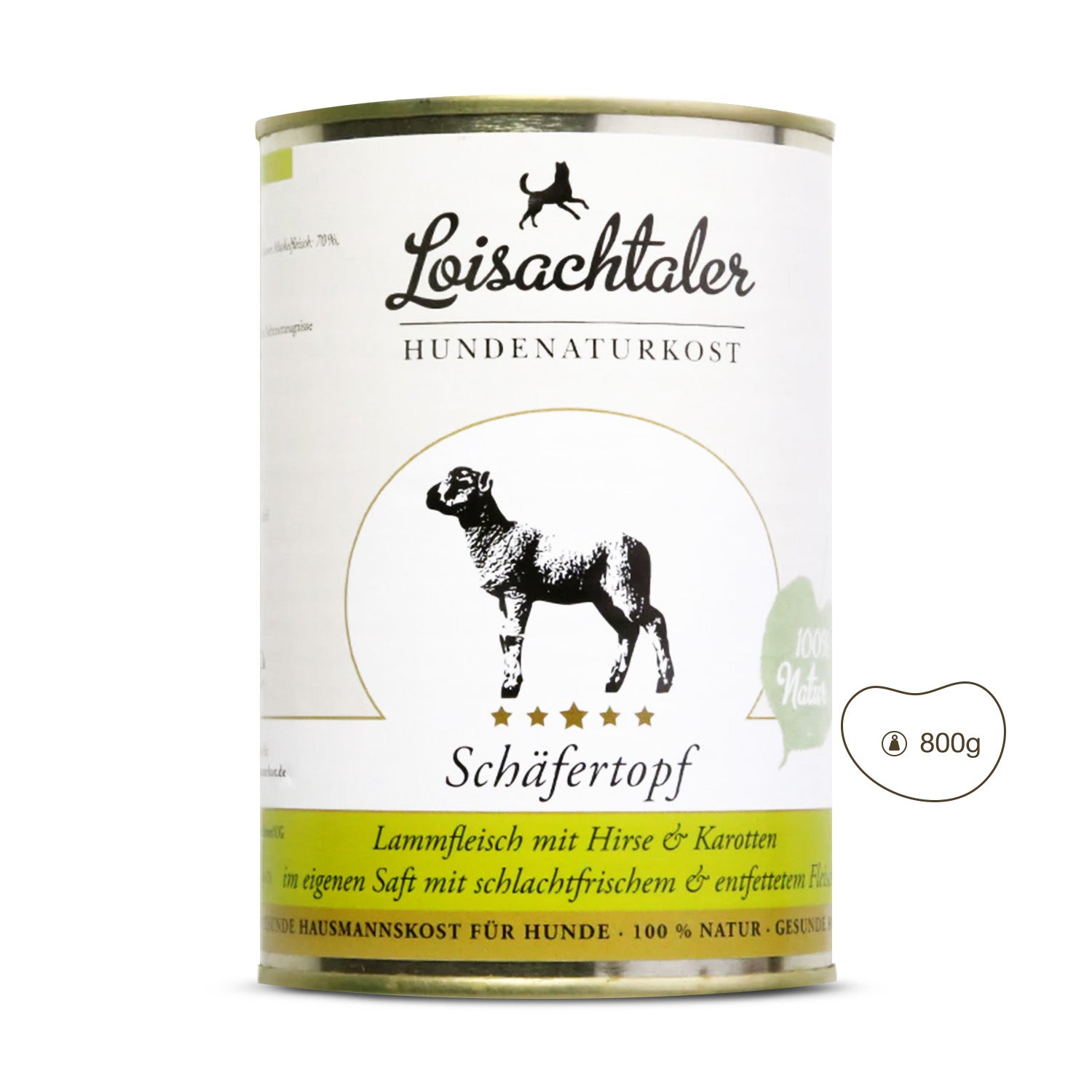Der Loisachtaler Schäfertopf von PetsFinest ist in der 800 g Hundefutterdose erhältlich.