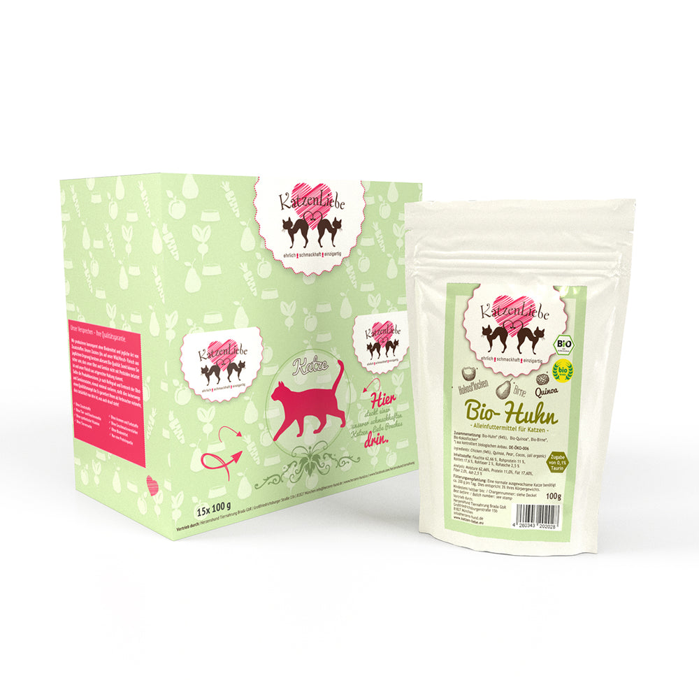 Katzenliebe | Bio-Huhn mit Bio-Quinoa, Bio-Birne, Bio-Kokosflocken-PetsFinest