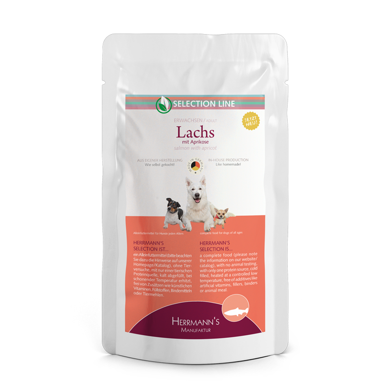 Herrmanns Erwachsen Lachs | Aprikose Kartoffel und Chiasamen | Dose-PetsFinest