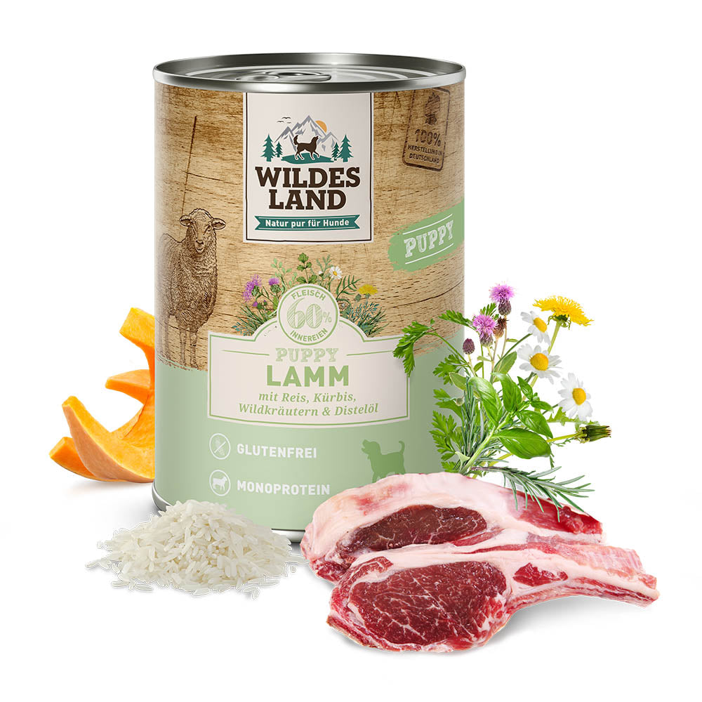 Wildes Land | Puppy Lamm mit Reis, Kürbis und Wildkräutern-PetsFinest