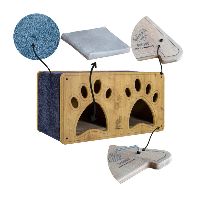 Woofy Pet | Catsy | Katzenhaus für zwei mit kratzfestem Teppich-PetsFinest