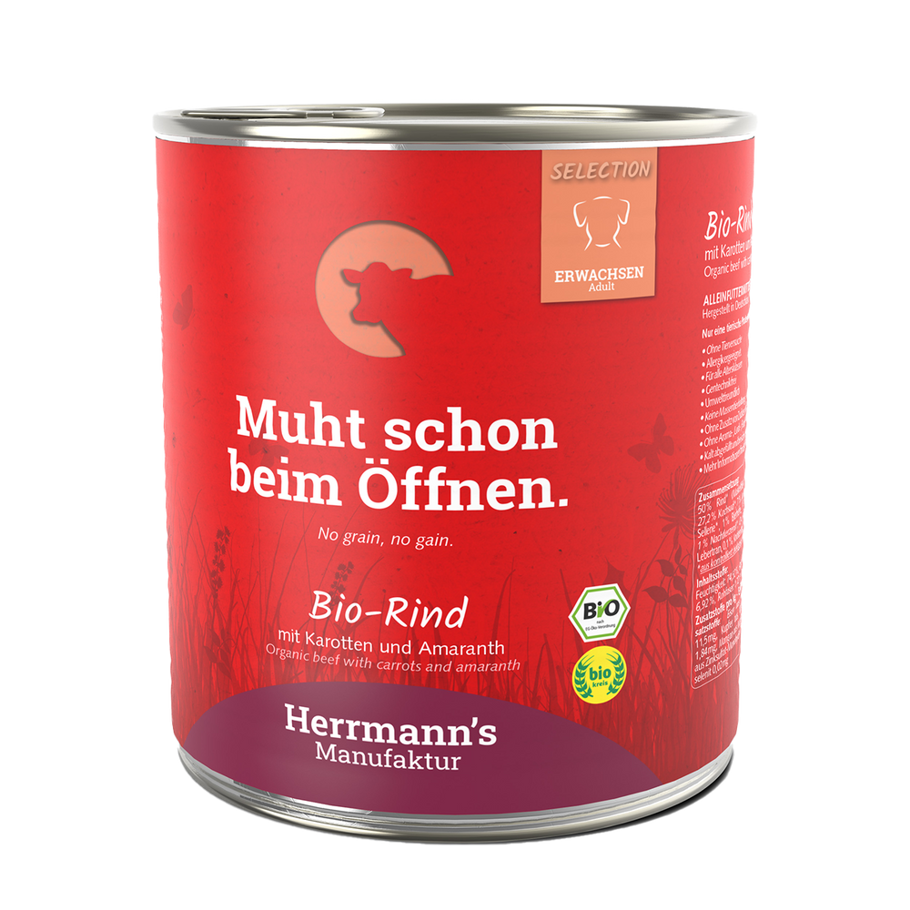 Herrmanns Erwachsen Bio-Rind | Karotten Amaranth und Sellerie | Dose-PetsFinest
