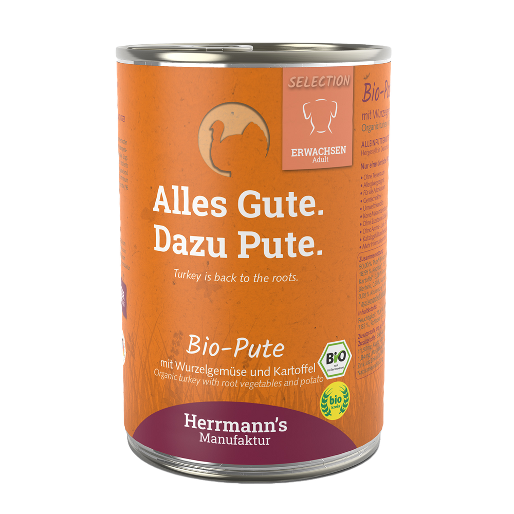 Herrmanns Erwachsen Bio-Pute | Rübe Kartoffeln und Fenchel | Dose-PetsFinest