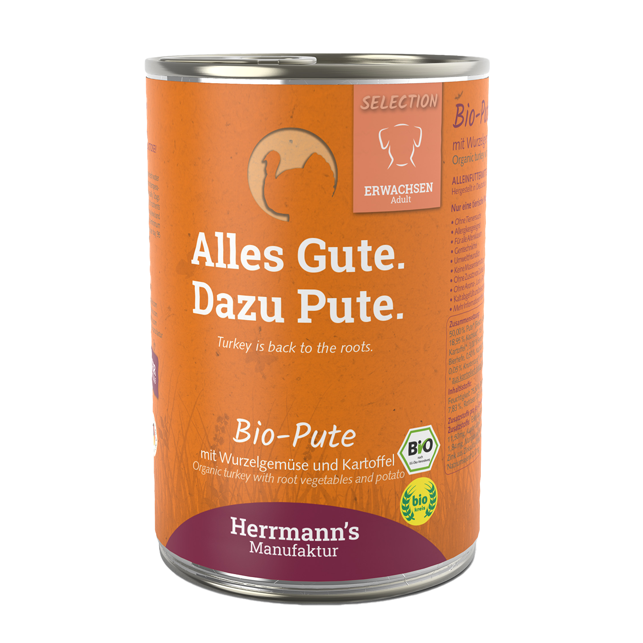 Herrmanns Erwachsen Bio-Pute | Rübe Kartoffeln und Fenchel | Dose-PetsFinest