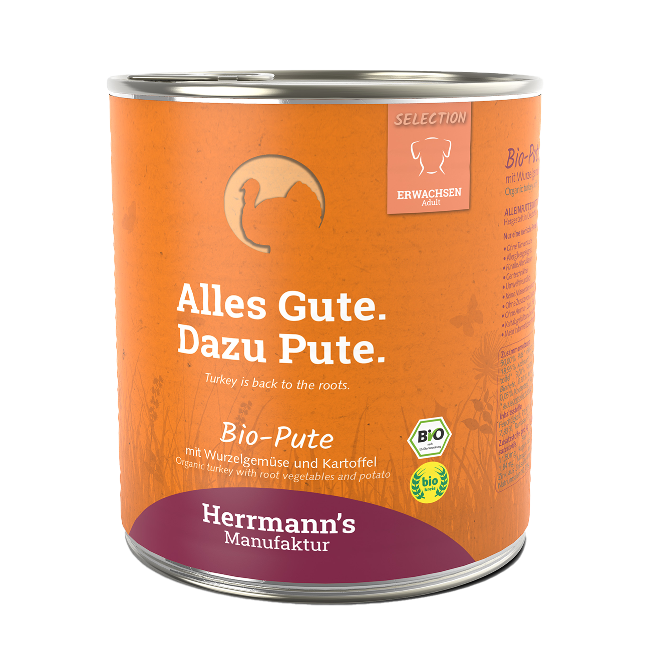 Herrmanns Erwachsen Bio-Pute | Rübe Kartoffeln und Fenchel | Dose-PetsFinest
