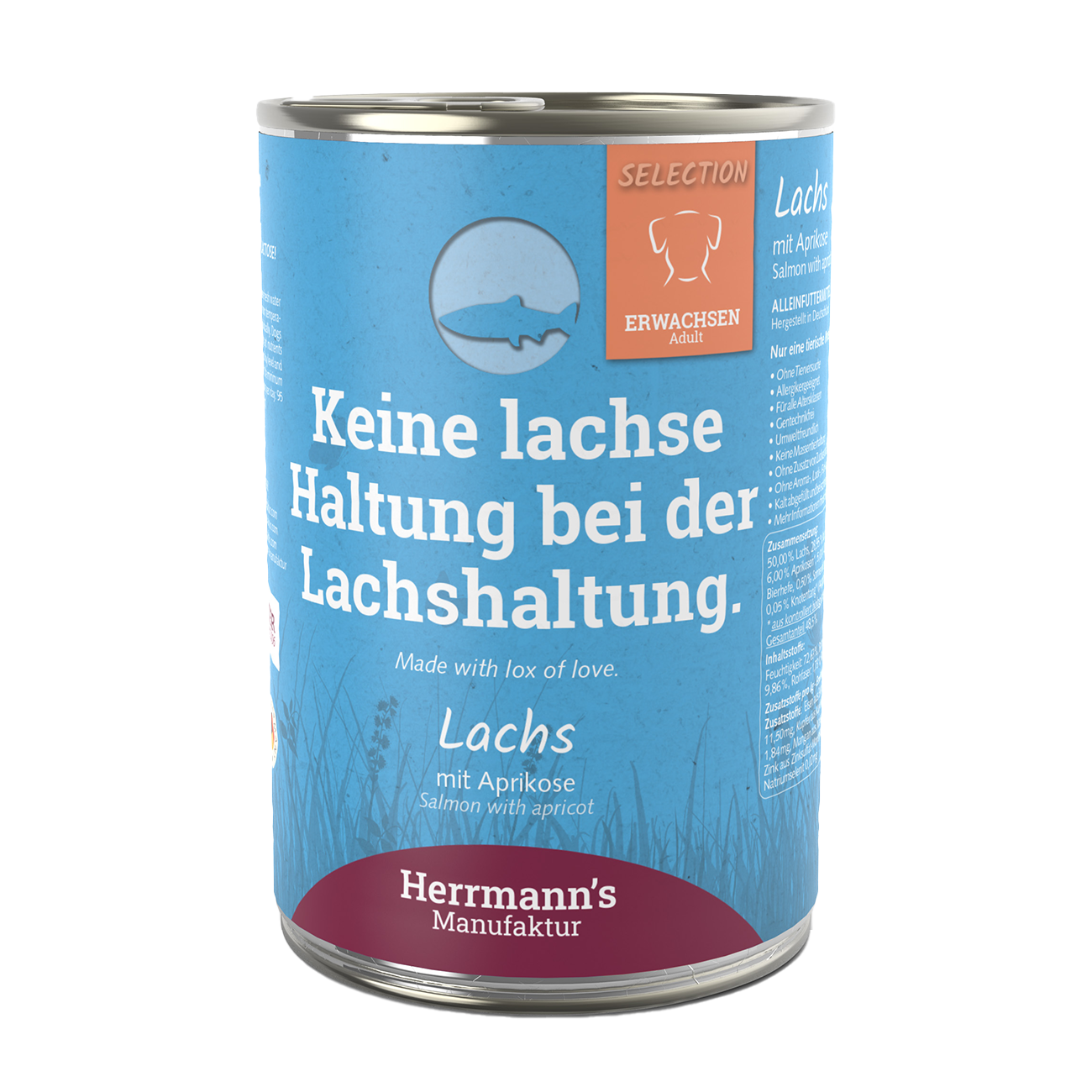 Herrmanns Erwachsen Lachs | Aprikose Kartoffel und Chiasamen | Dose-PetsFinest