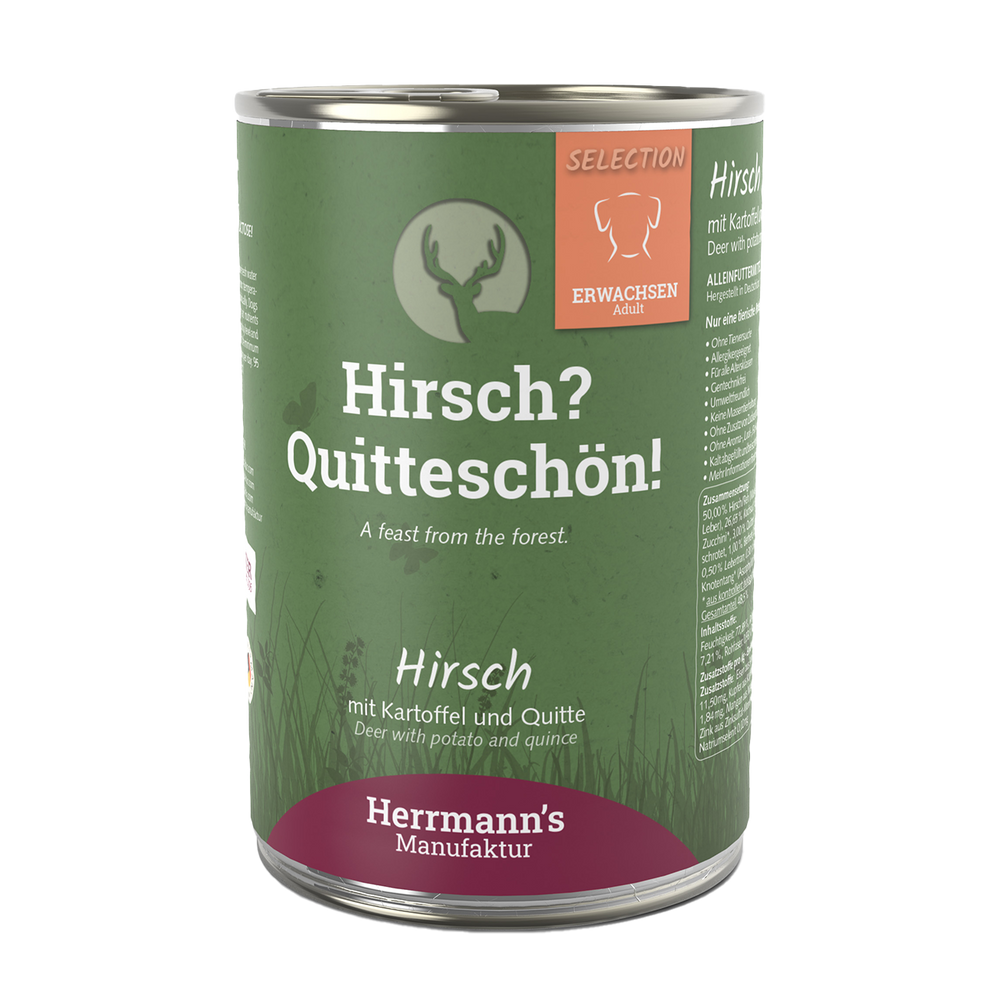 Herrmanns Erwachsen Hirsch | Kartoffel Zucchini und Quitte | Dose-PetsFinest