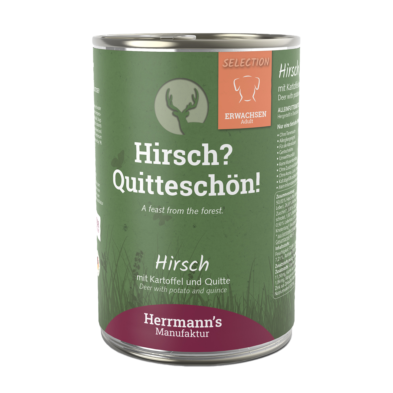 Herrmanns Erwachsen Hirsch | Kartoffel Zucchini und Quitte | Dose-PetsFinest
