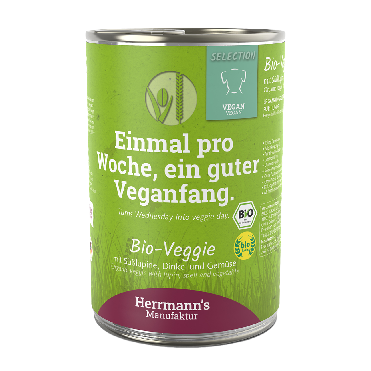 Herrmanns Leicht Vegan Dinkel | Karotten Grüne Bohne und Petersilie | Dose-PetsFinest
