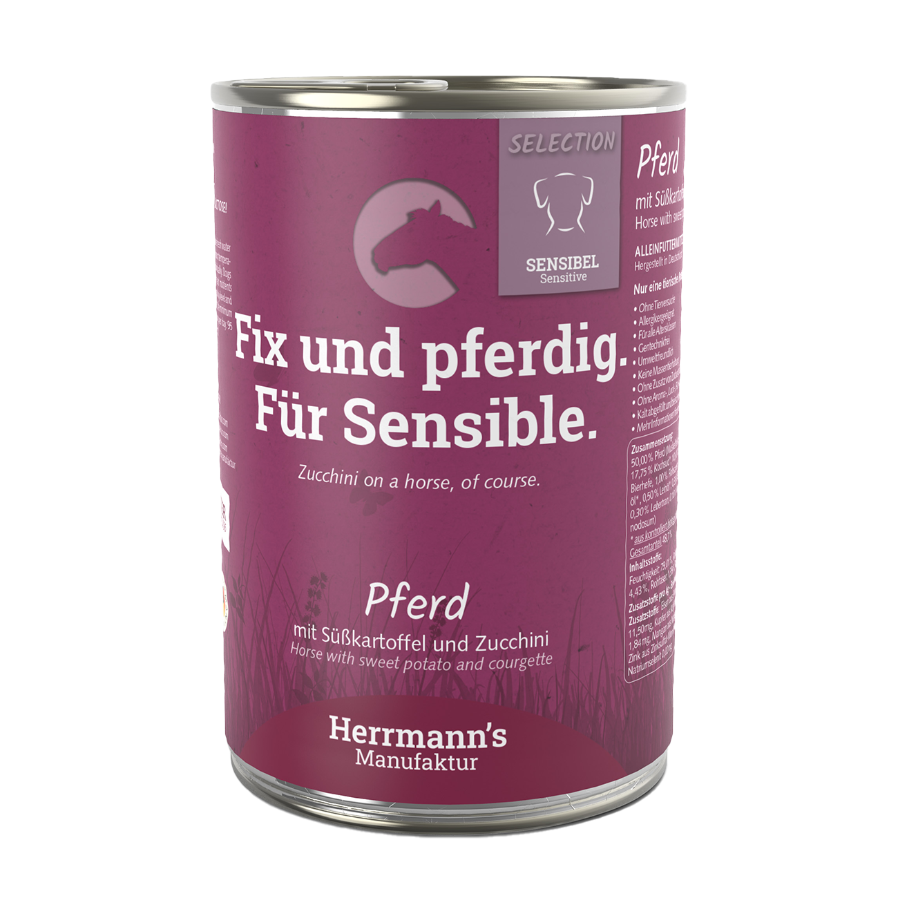 Herrmanns Sensibel Pferd | Süsskartoffel Zucchini und Leinöl | Dose-PetsFinest