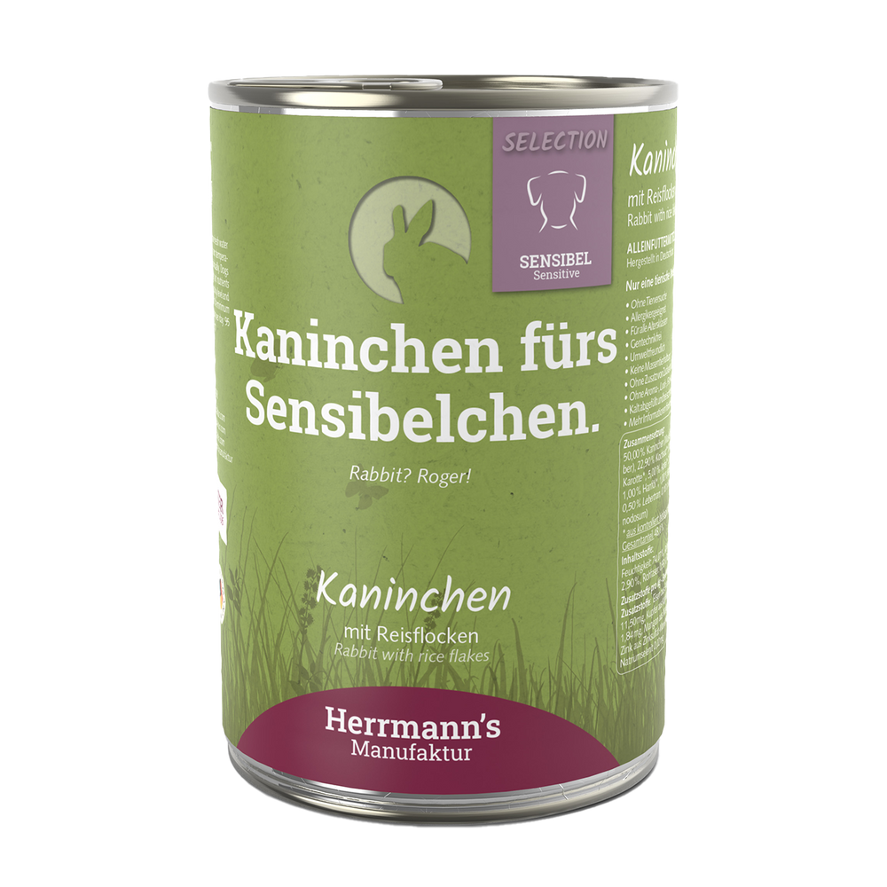 Herrmanns Sensibel Kaninchen | Reisflocken Karotte und Apfel | Dose-PetsFinest