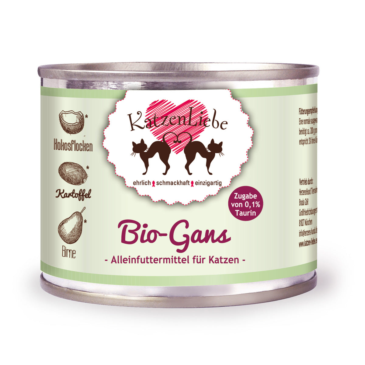 Katzenliebe | Bio-Gans mit Bio-Kartoffel, Bio-Birne, Bio-Kokosflocken-PetsFinest