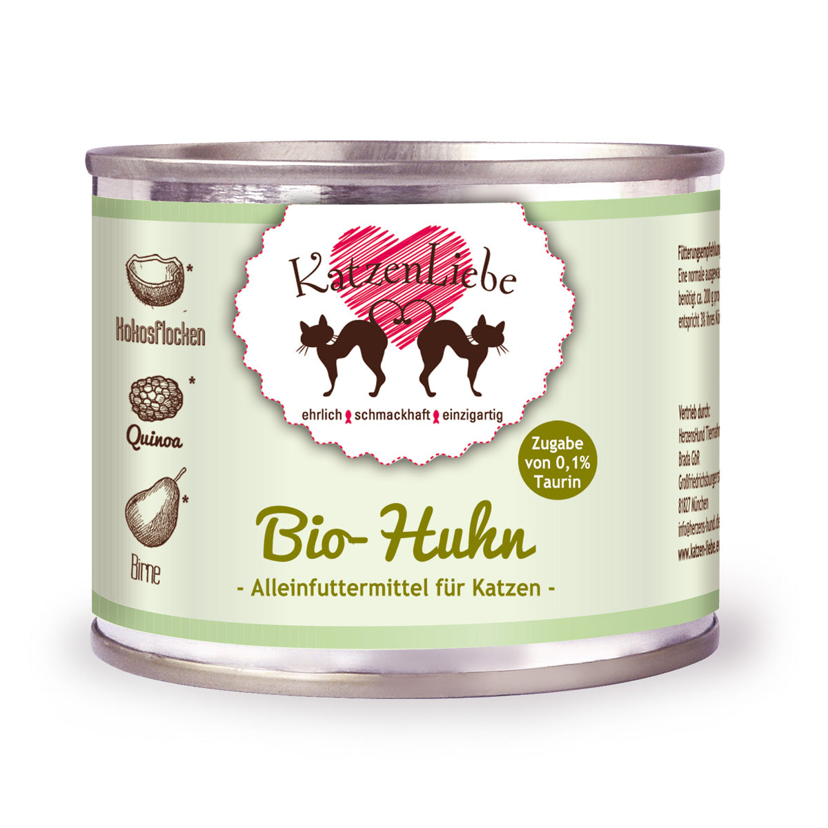 Katzenliebe | Bio-Huhn mit Bio-Quinoa, Bio-Birne, Bio-Kokosflocken-PetsFinest