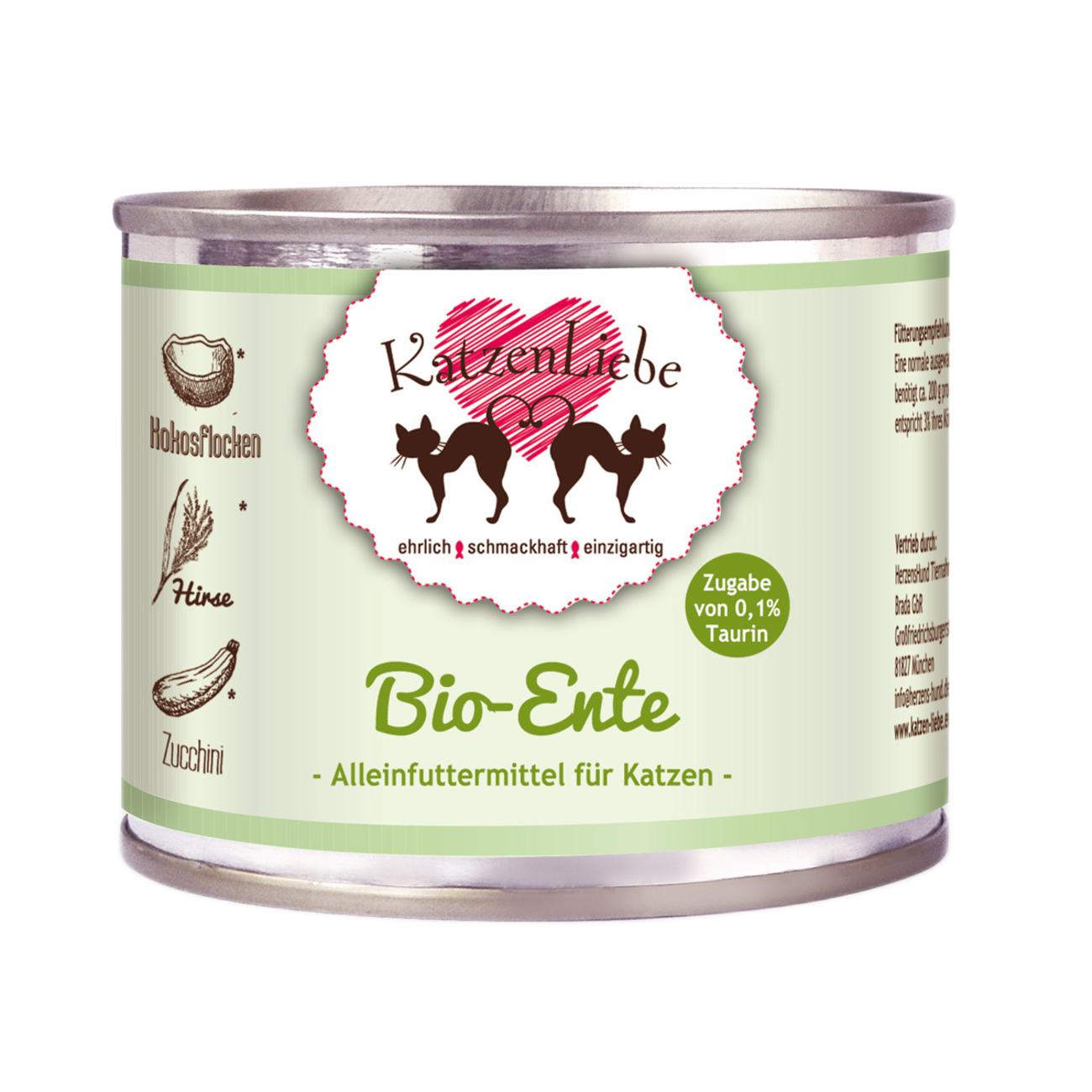 Katzenliebe | Bio-Ente mit Bio-Zucchini, Bio-Hirse, Bio-Kokosflocken-PetsFinest