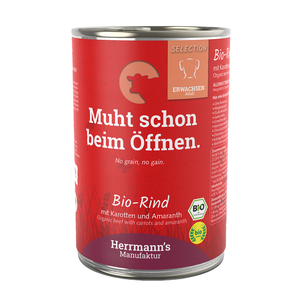 Herrmanns Erwachsen Bio-Rind | Karotten Amaranth und Sellerie | Dose-PetsFinest