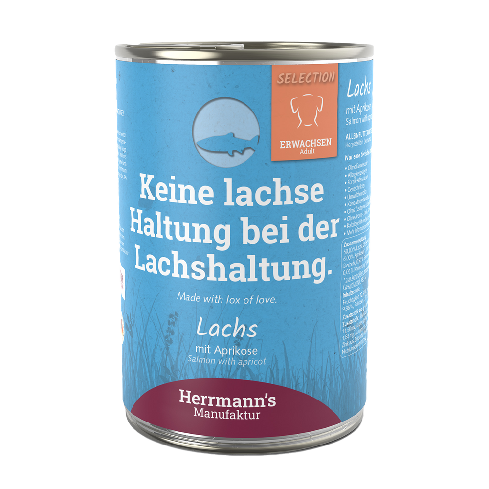 Herrmanns Erwachsen Lachs | Aprikose Kartoffel und Chiasamen | Dose-PetsFinest