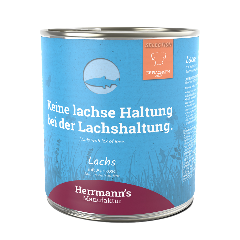 Herrmanns Erwachsen Lachs | Aprikose Kartoffel und Chiasamen | Dose-PetsFinest