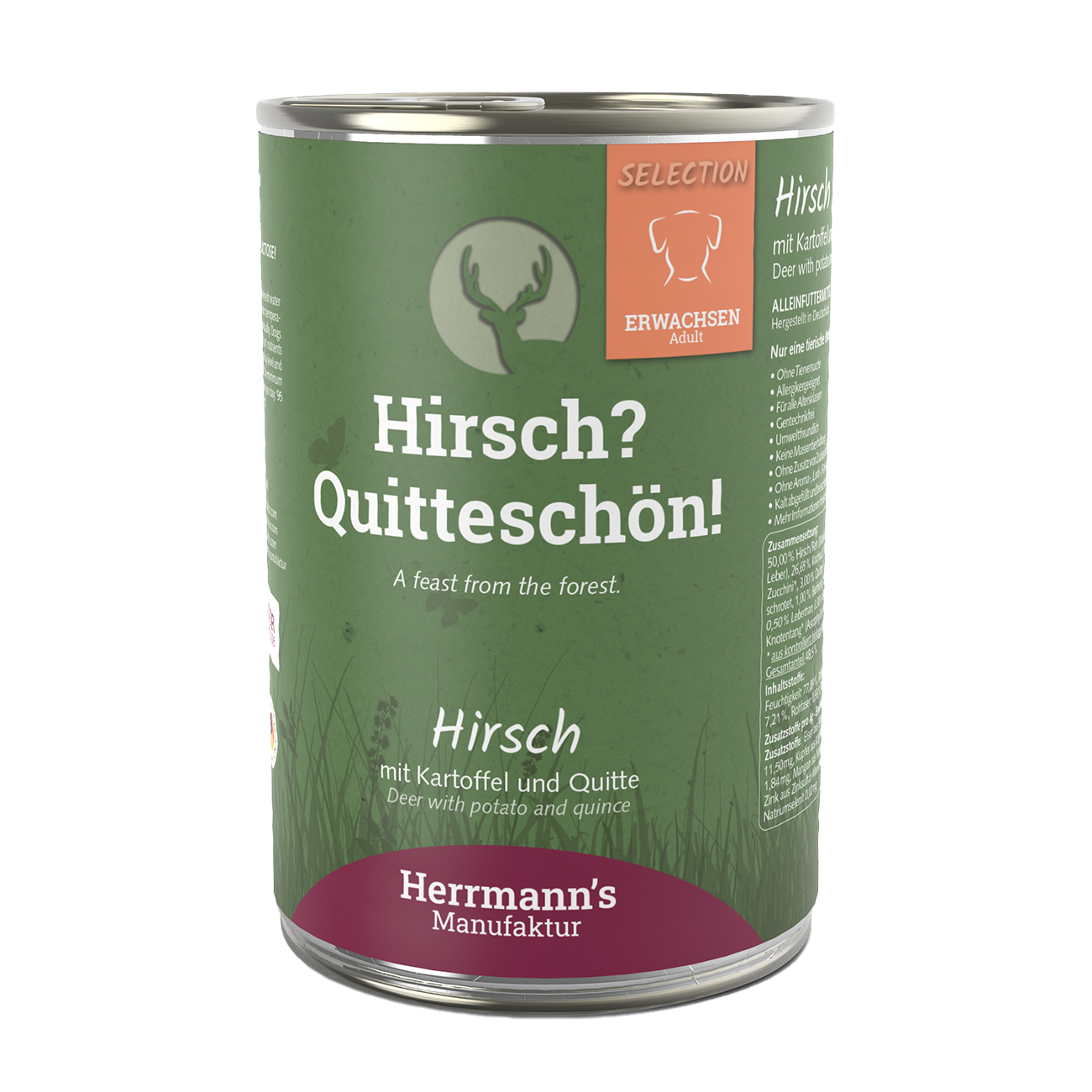 Herrmanns Erwachsen Hirsch | Kartoffel Zucchini und Quitte | Dose