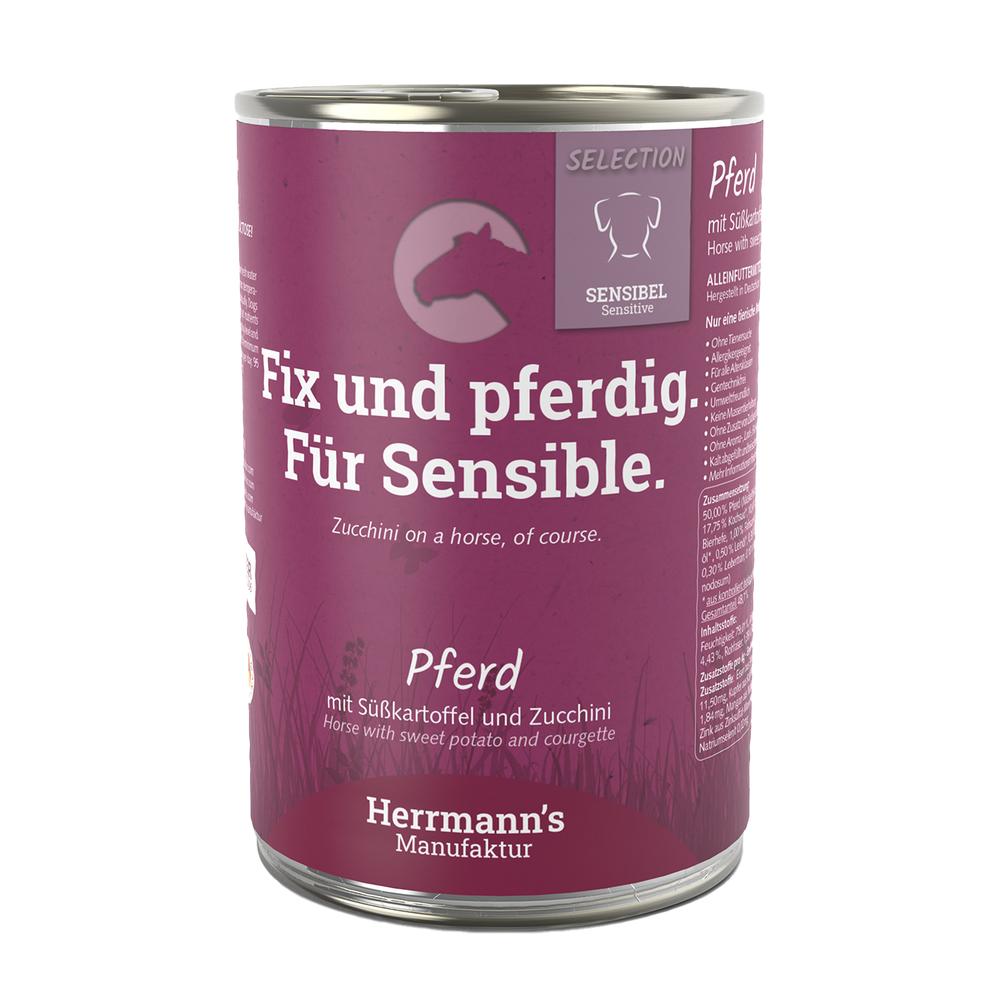 Herrmanns Sensibel Pferd | Süsskartoffel Zucchini und Leinöl | Dose-PetsFinest