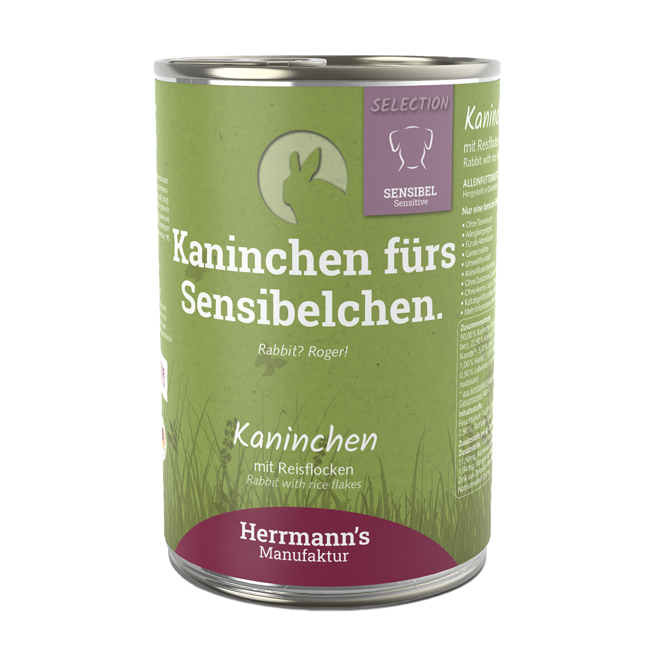 Herrmanns Sensibel Kaninchen | Reisflocken Karotte und Apfel | Dose