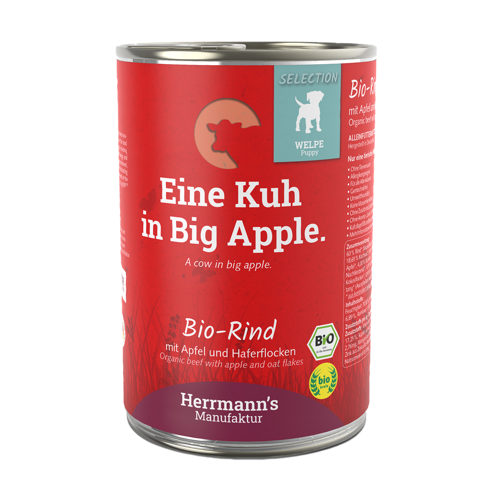 Herrmanns Welpe Bio-Rind | Apfel Karotte und Haferflocken | Dose-PetsFinest